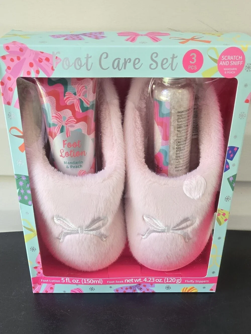 Plush Pink Slipper Foot Care Set - Includes Lotion & Foot Soak